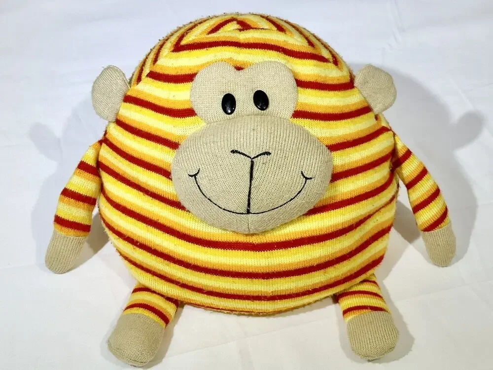 Mushable Pot Bellies Monkey Plush Orange Yellow Red Stripes 87% Foam Beads NICE!